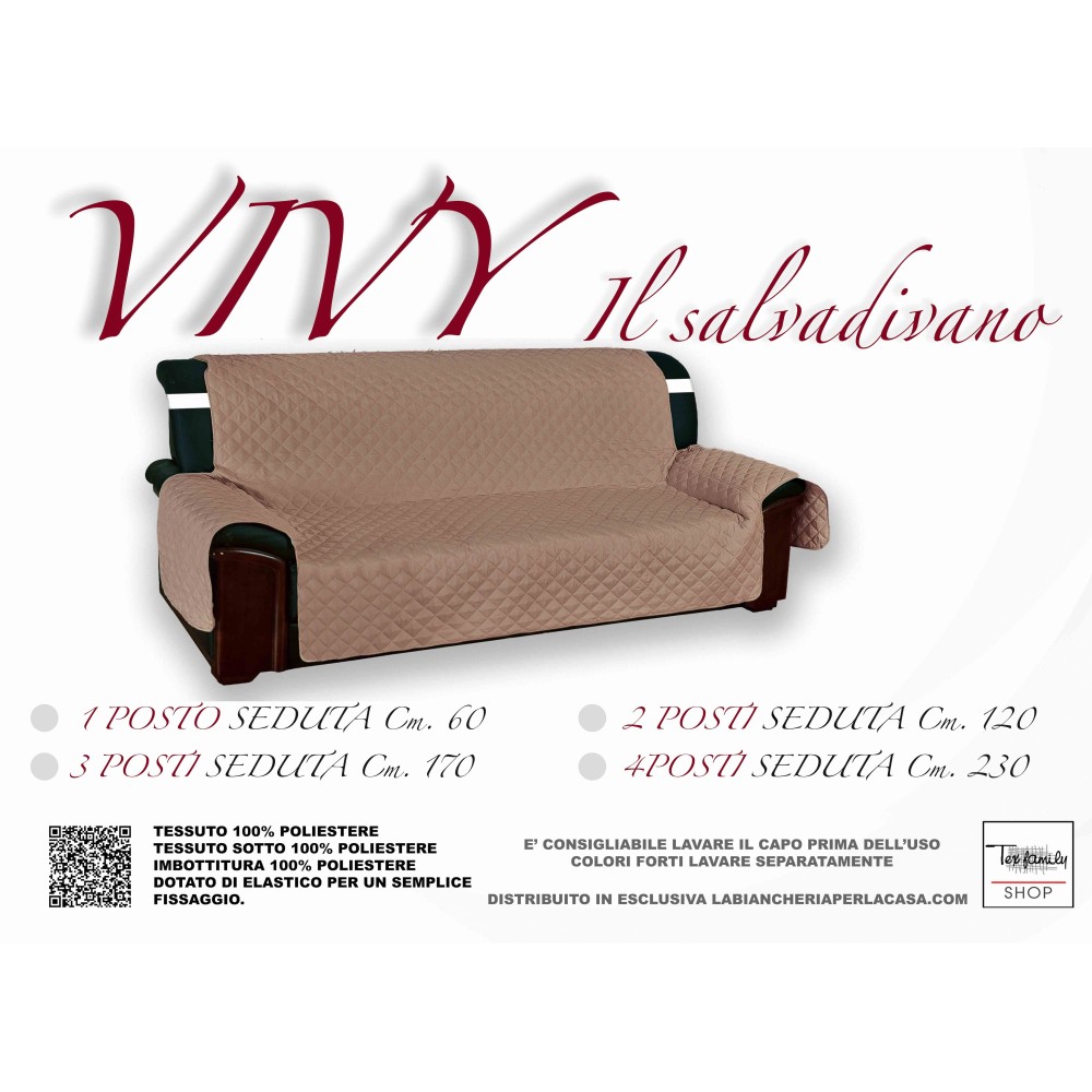 Quilted sofa cover Vivy Taupe - Washable non-slip polyester