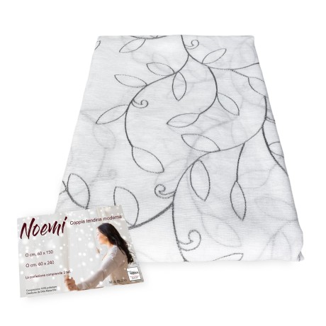 PAR DE CORTINAS NOEMI bordado HOJA MODERNA gris