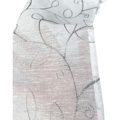 PAIRE DE RIDEAUX NOEMI BRODERIE MODERN GRIS FEUILLE