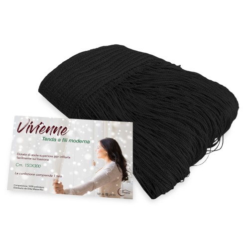 TENDA a FILI Vivienne per porta  CM. 150X300 tinta unita NERO