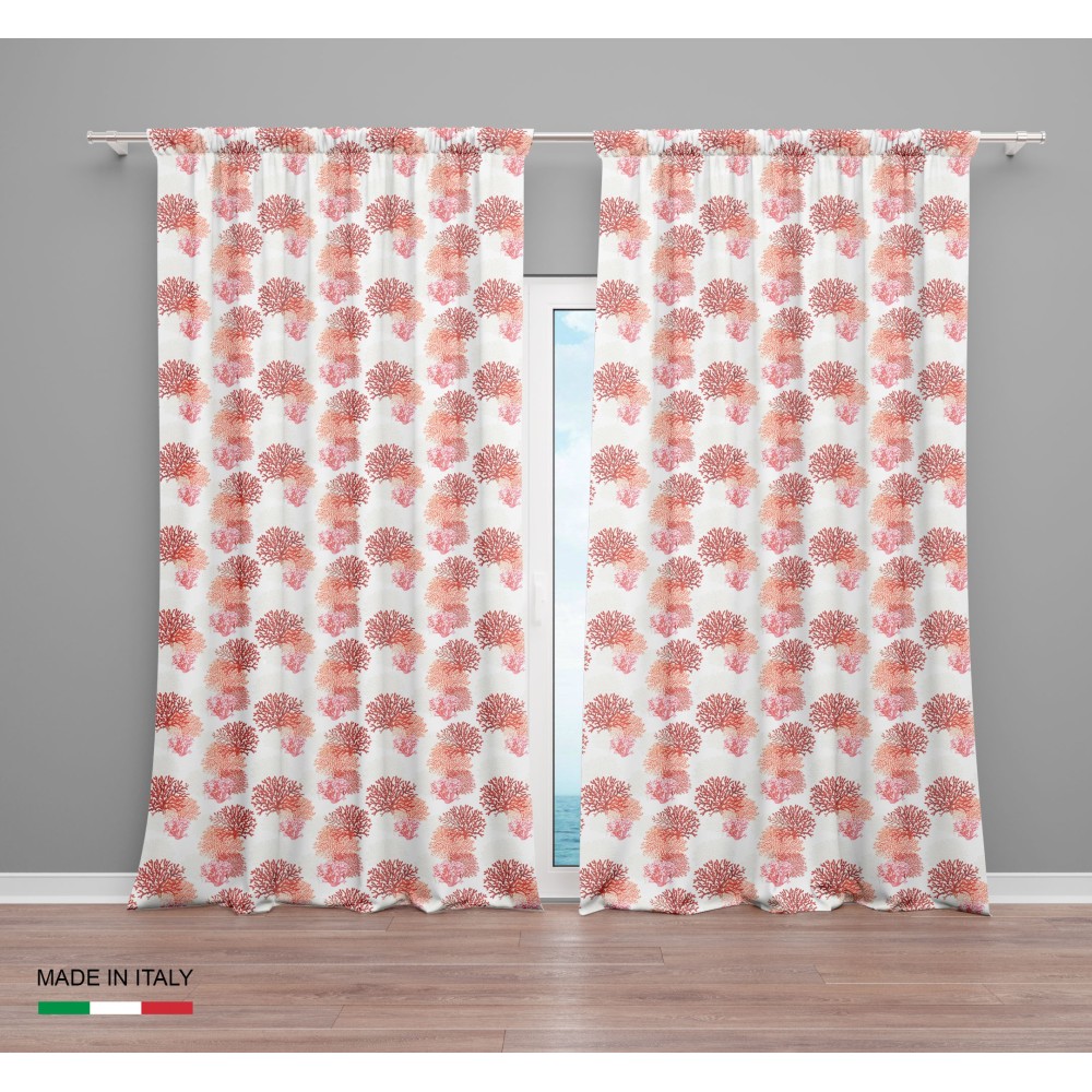 CORTINA DE CORAL rojo cm.160X300 hecha MADE en mezcla de lino ITALIA