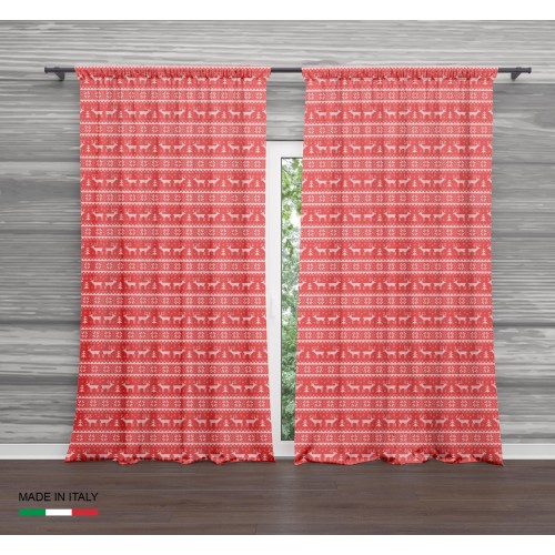 CORTINA TIROLESA ROJA cm.160X300 MADE MADE en mezcla de lino ITALIA