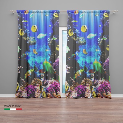 FISH TENT und CORAL REEF cm.160X300 made in ITALY Leinenmischung