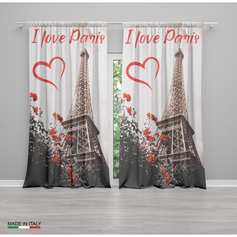 I LOVE PARIS CURTAIN cm.160X300 made MADE in ITALY linen blend