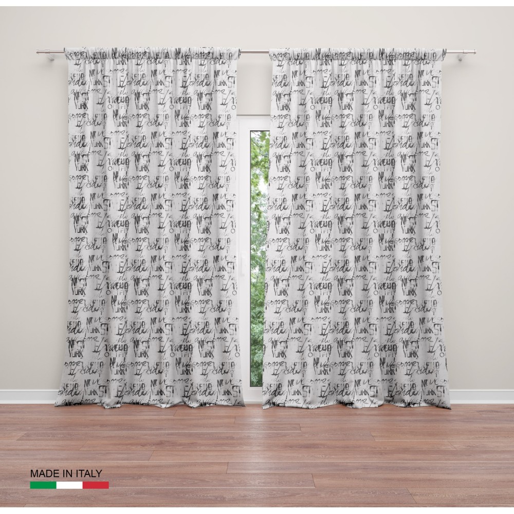 TENDA moderna SCRITTE cm.160X300 confezionata MADE in ITALY misto lino
