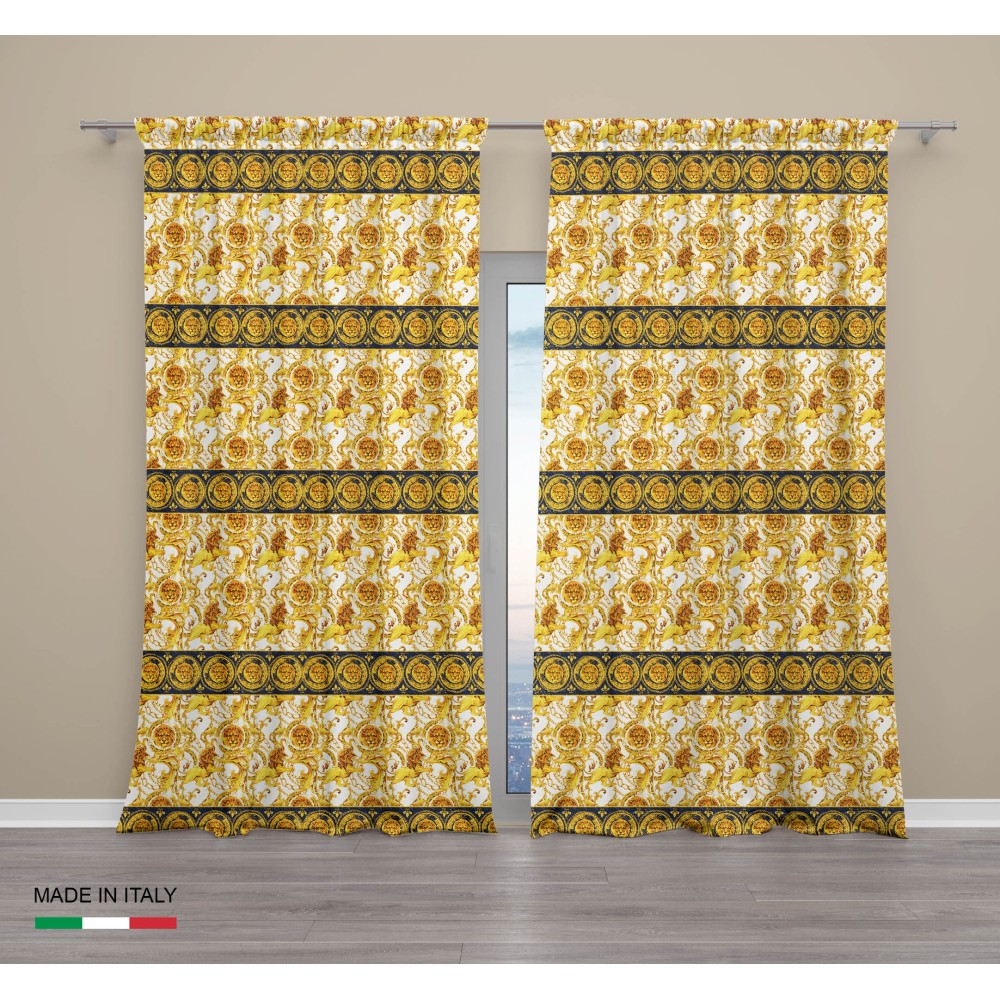 VERSUS Luxus Vorhang Löwenköpfe cm.160X300 hergestellt MADE in ITALY Leinenmischung