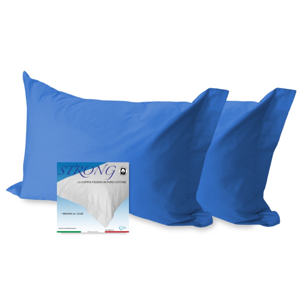 PAIR of pillowcase for STRONG solid color BLUE pillowcase cm. 52X82