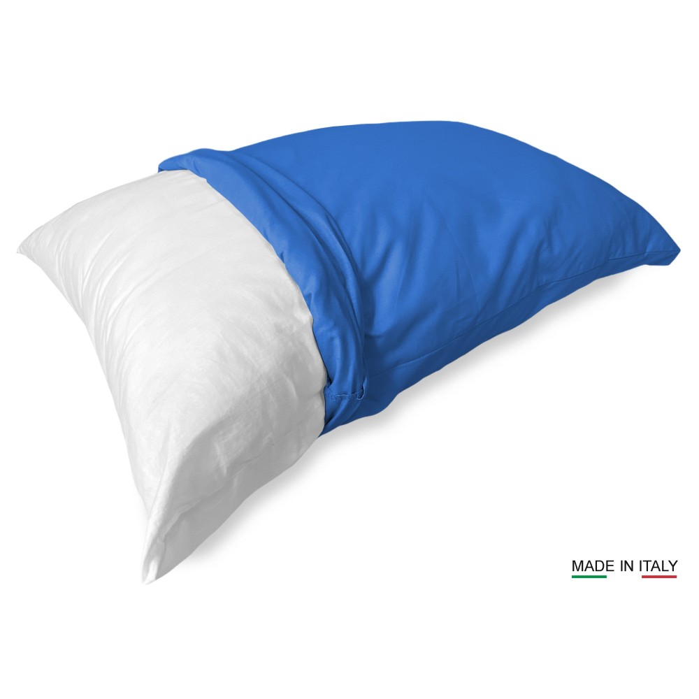 COUPLE TAIE D'OREILLER SOLIDE DE COULEUR BLEU CM. 52X82