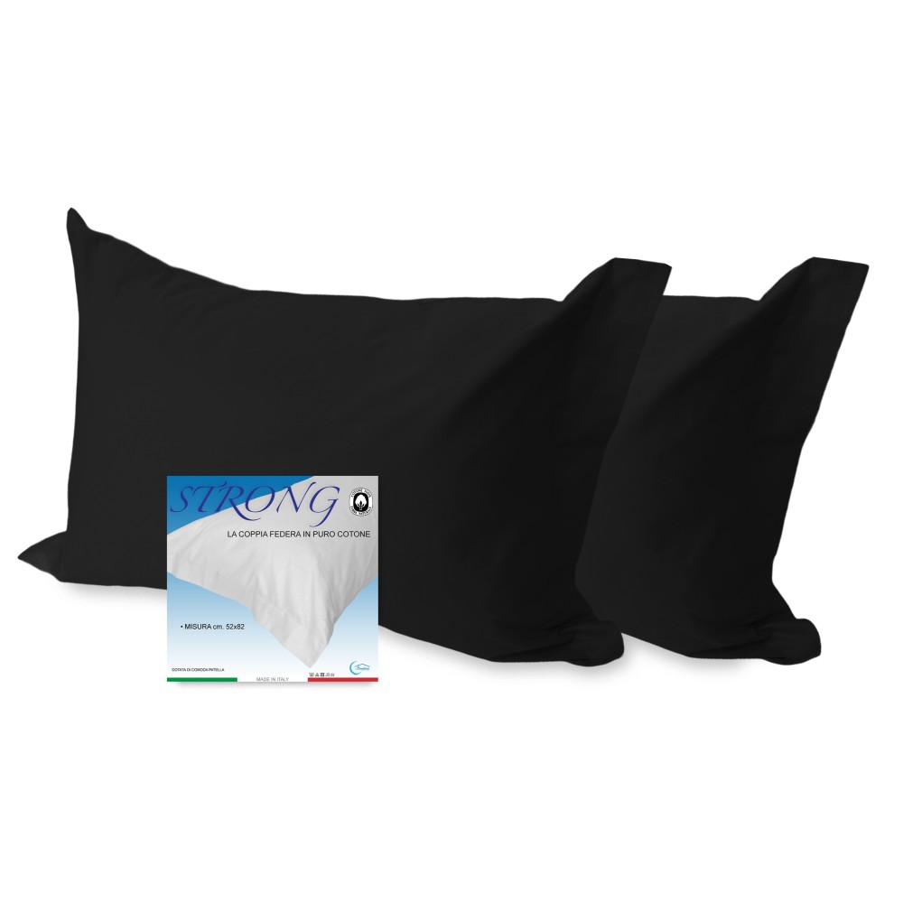 PAR de fundas de almohada para funda de almohada NEGRA de color sólido FUERTE cm. 52X82
