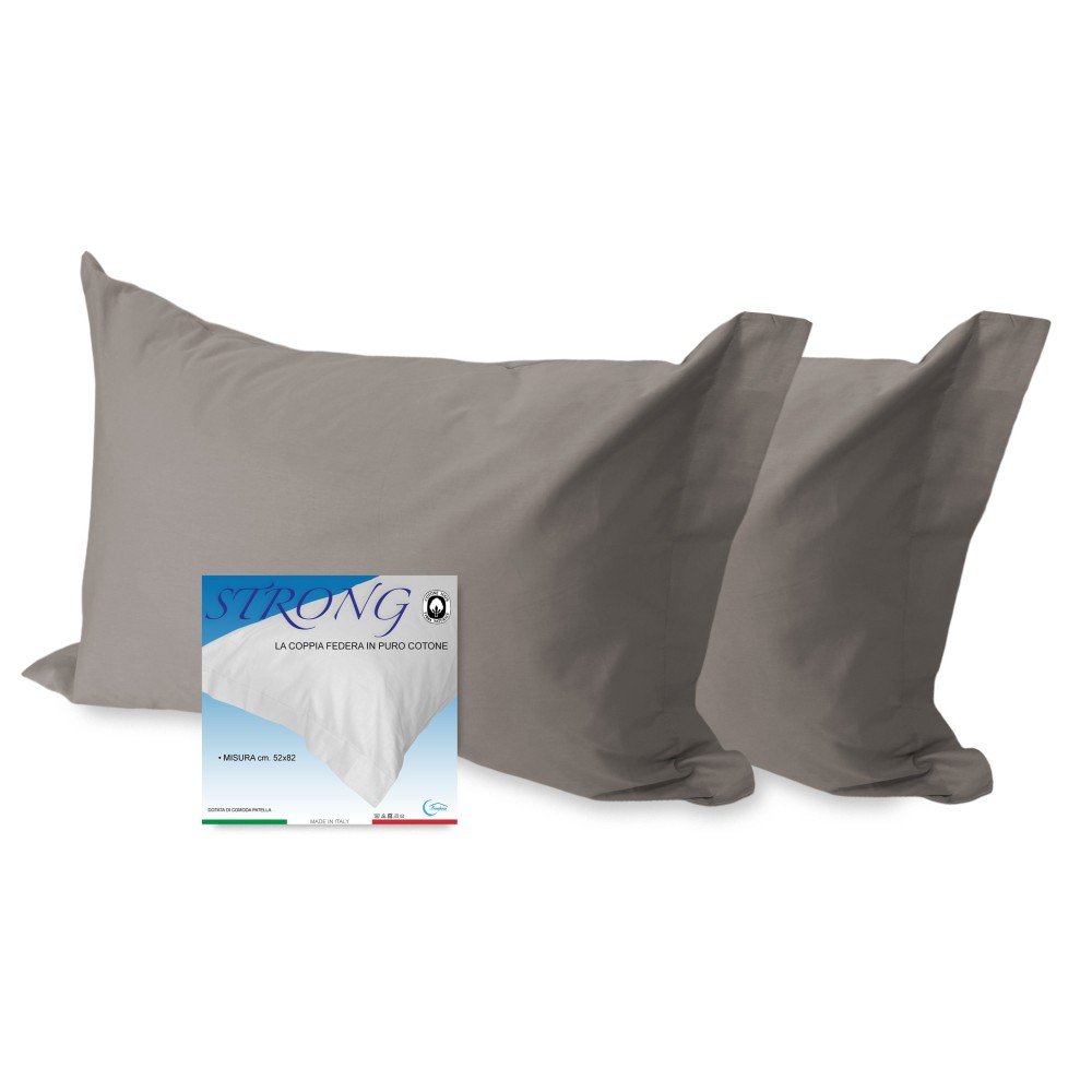 COPPIA federa per GUANCIALE STRONG tinta unita TORTORA cm. 52X82