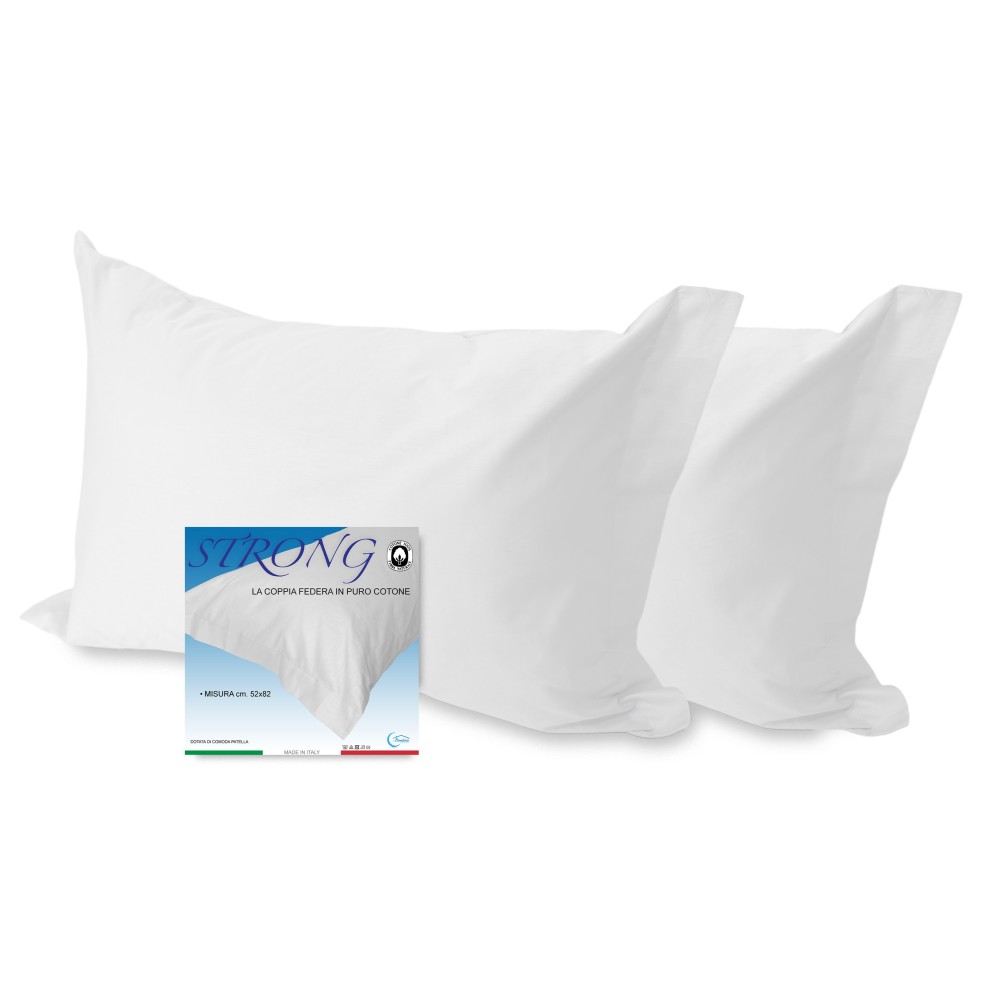 COUPLE TAIE D'OREILLER SOLIDE DE COULEUR BLANC CM. 52X82