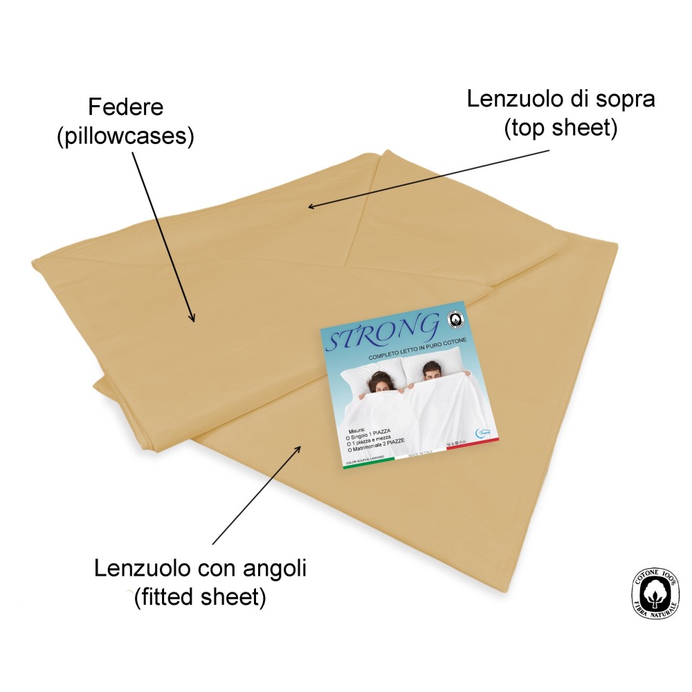SHEET SET STRONG SHEETS solid color OCRA pure COTTON Made in Italy