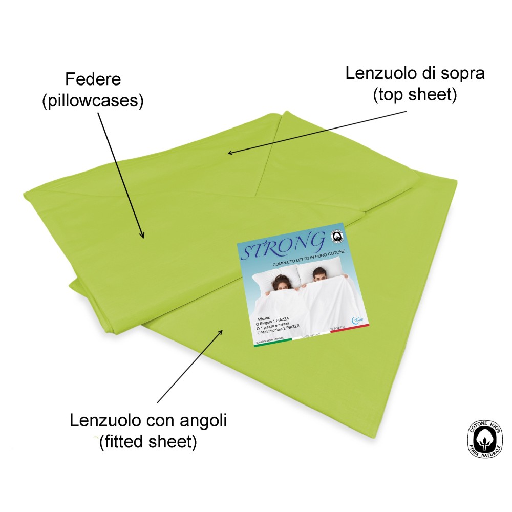 Set de Draps de Lit en Coton en couleur unie  vert acide STRONG fabriqué en Italie