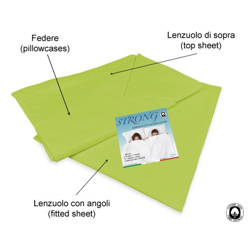 JUEGO DE SÁBANAS SÁBANAS FUERTES color liso VERDE ÁCIDO ALGODÓN puro Hecho en Italia