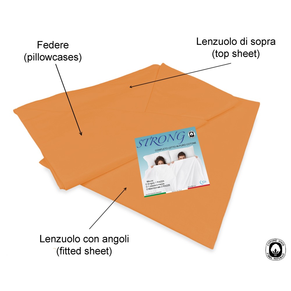 STRONG SHEETS Bettwäsche-Set einfarbig ORANGE reine BAUMWOLLE Made in Italy