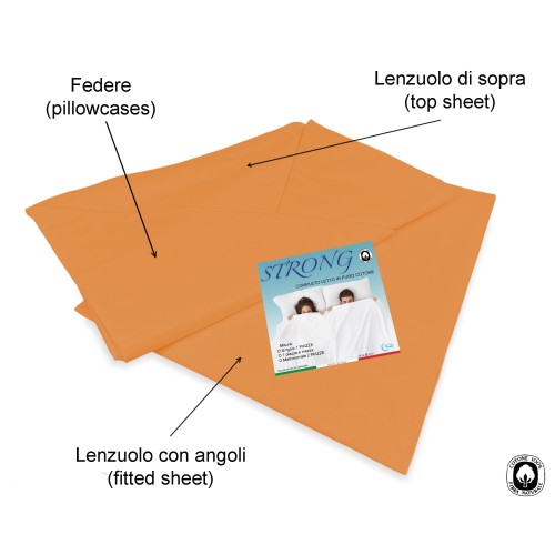 STRONG SHEETS Bettwäsche-Set einfarbig ORANGE reine BAUMWOLLE Made in Italy