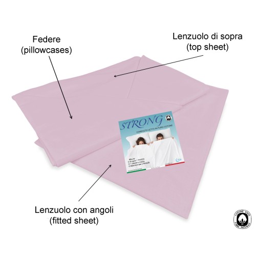 SHEET SET STRONG SHEETS solid color PINK pure COTTON Made in Italy
