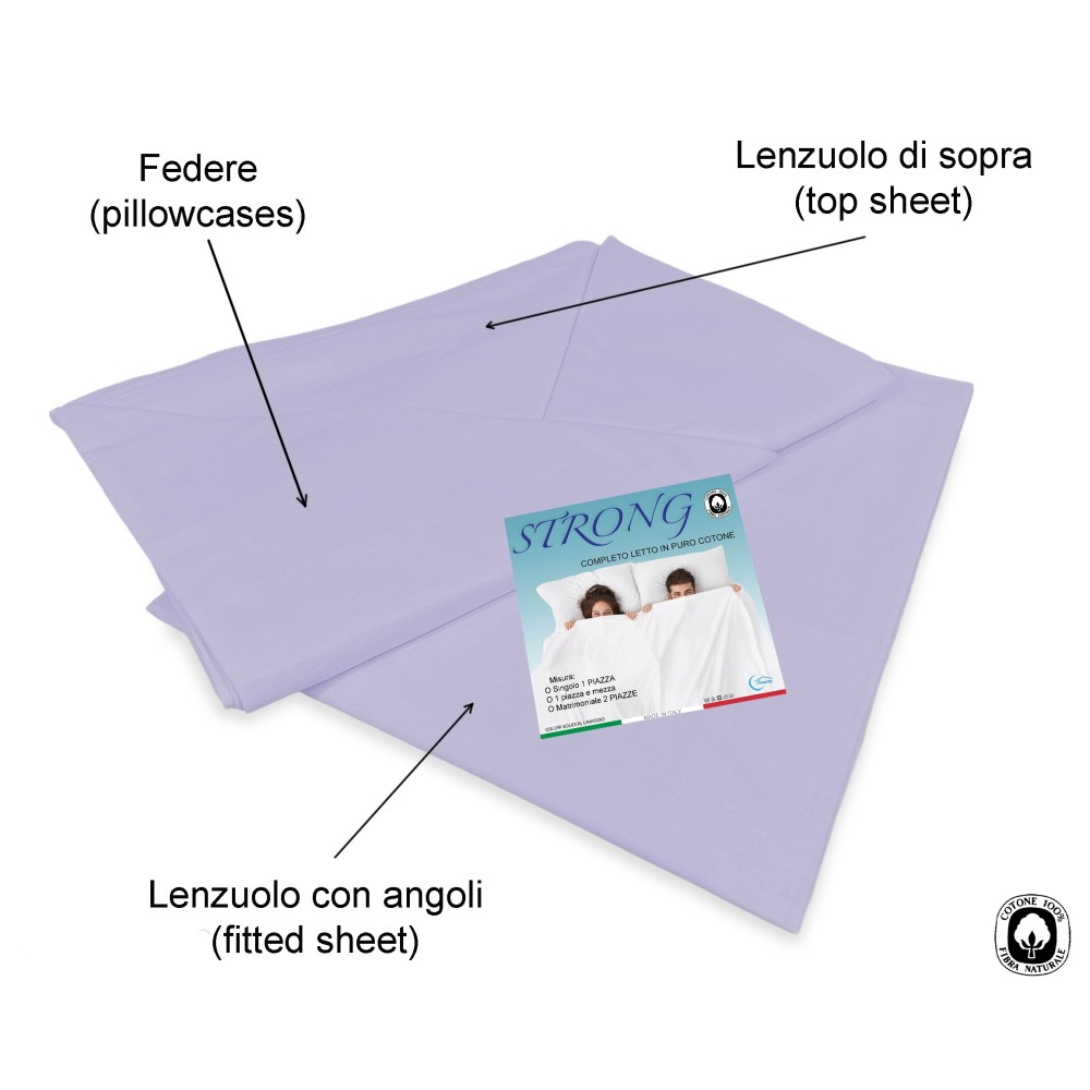 SHEET SET STRONG SHEETS solid color LILAC pure COTTON Made in Italy
