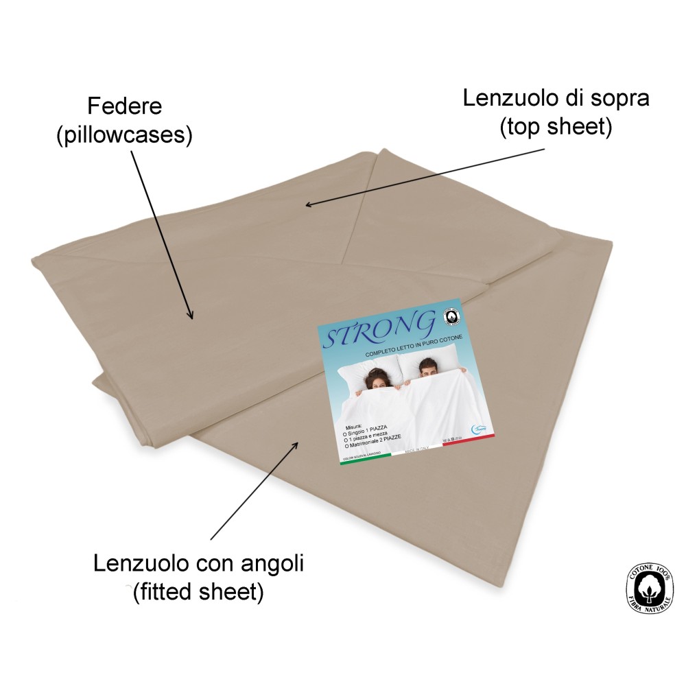 Set de Draps de Lit en Coton en couleur unie noisette STRONG fabriqué en Italie