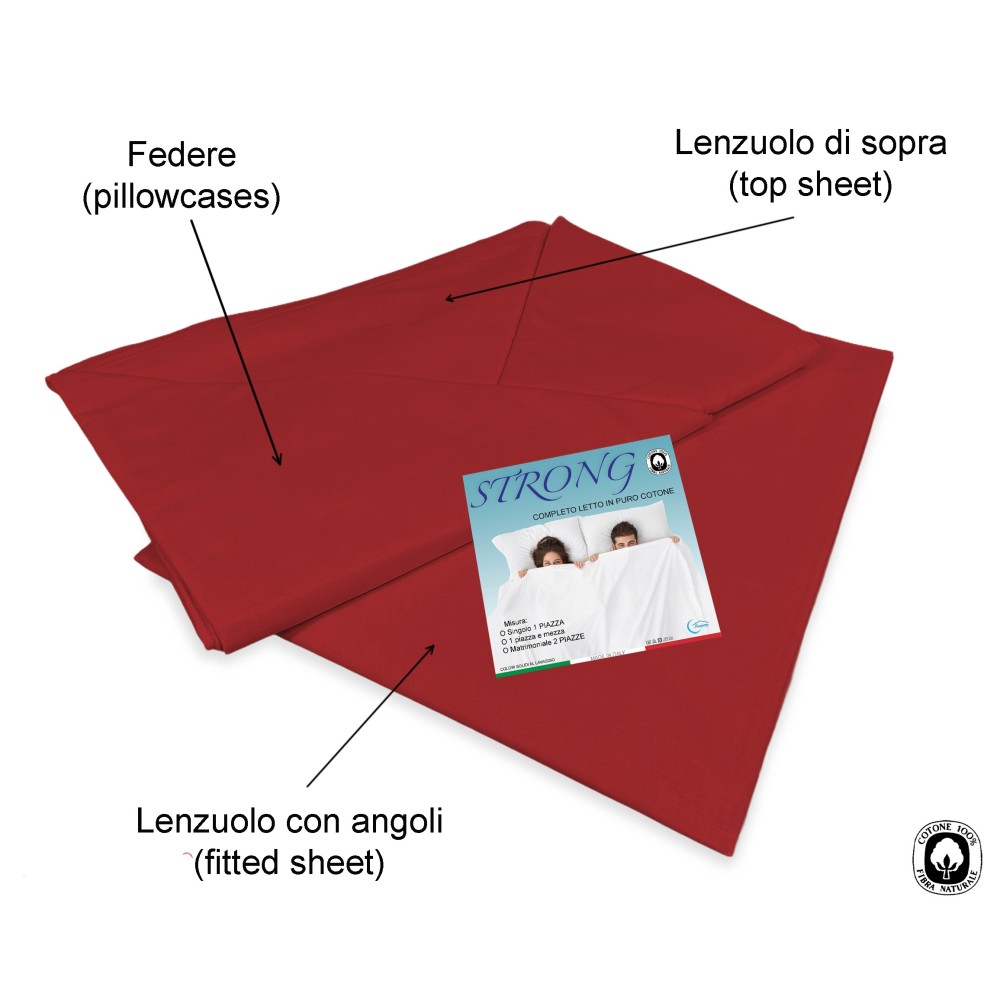 STRONG SHEETS sheet set solid color BORDEAUX pure COTTON Made in Italy