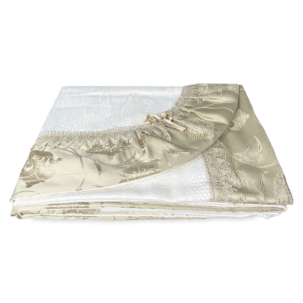 COLCHA CON CAMA DOBLE DE RASO DORADO IDEA WEDDING