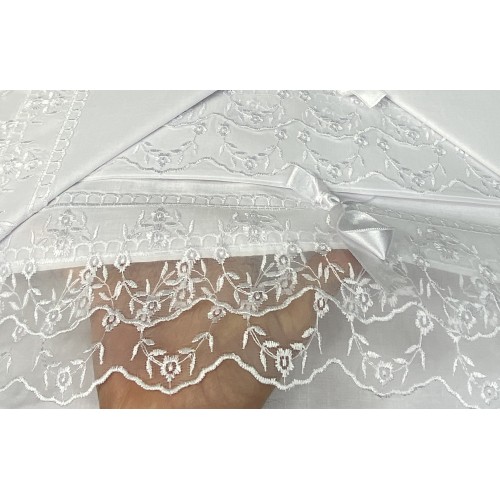 SÁBANA CON ENCAJE DE ORGANZA BLANCA DOBLE IDEA DE BODA