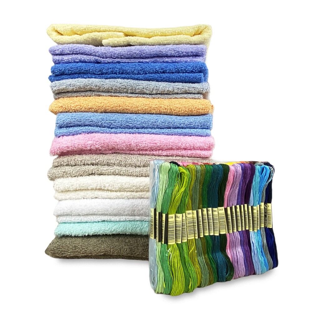 Towel + guest set in cotton terry and aida canvas to be embroidered