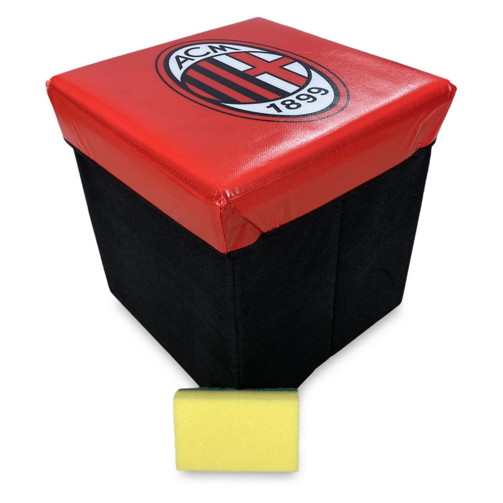Pouf Contenitore poggiapiedi A.C Milan Ufficiale Rosso Nero con Spugna Rubby©