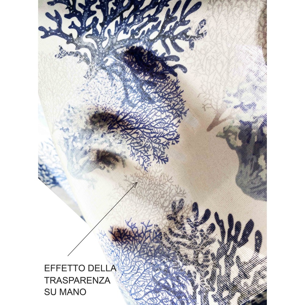 RIDEAU VERRE MODERNE 45 ou 60 ou 80 CORALS Linge BLEU MIXTE Made in Italy