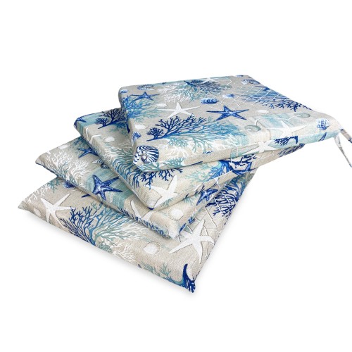 SOFT CHAIR COVER LONETA FABRIC SEA SEA CORALS BLUE CHAIR CUSHION