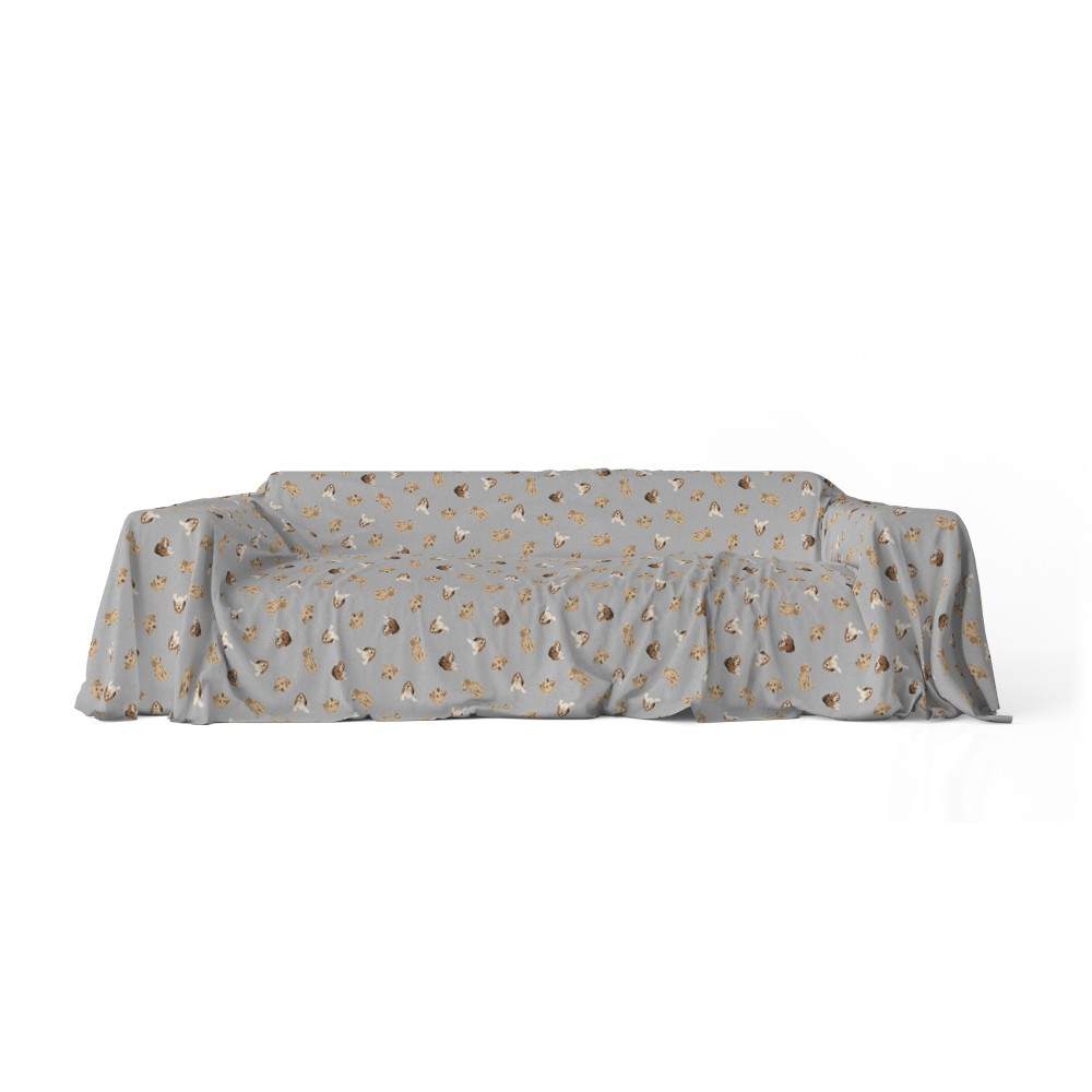 COUVERTURE DE SERVIETTE DE MEUBLES tous LES BEDSPREAD GRAND SCARFPREAD coverdivano tissu DIGITY DOGS gris foncé en coton pur