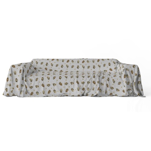 TELO ARREDO copritutto GRAN FOULARD COPRILETTO copridivano tessuto DIGITY GUFI gufetti grigio in puro cotone