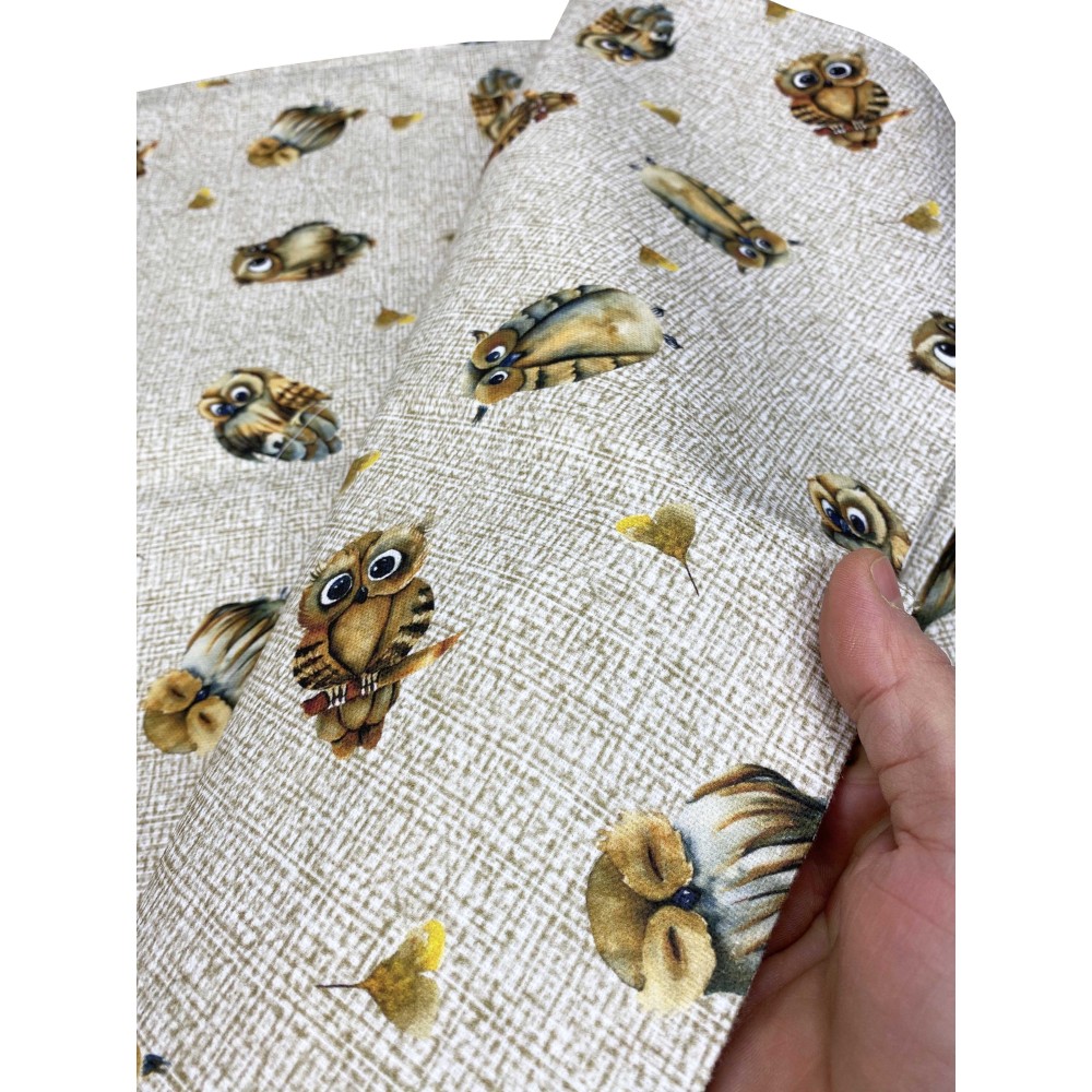 TELO ARREDO copritutto GRAN FOULARD COPRILETTO copridivano tessuto DIGITY GUFI gufetti beige in puro cotone