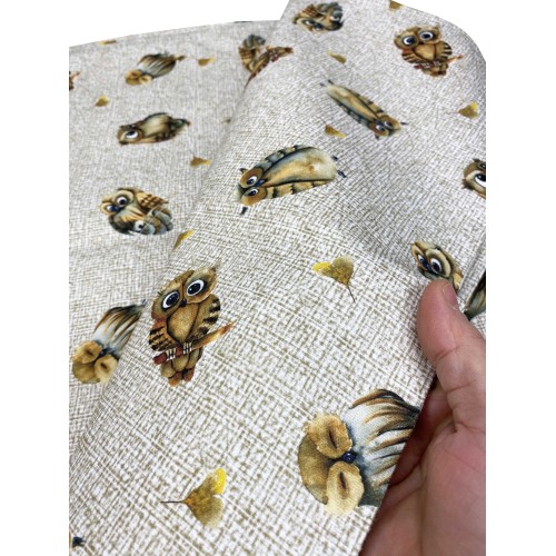 TELO ARREDO copritutto GRAN FOULARD COPRILETTO copridivano tessuto DIGITY GUFI gufetti beige in puro cotone