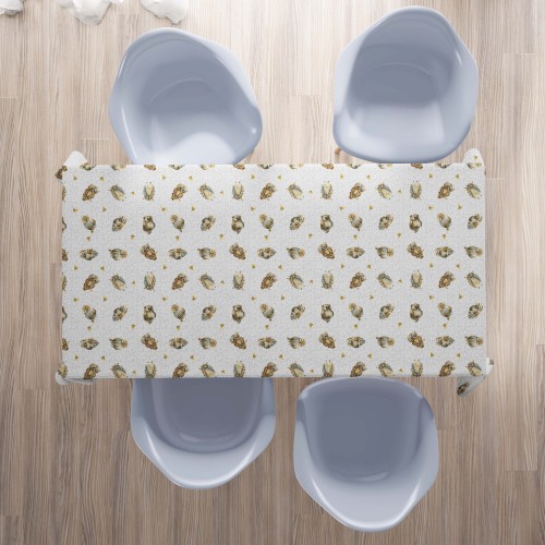 COTON TABLEcloth OWLs hiboux gris