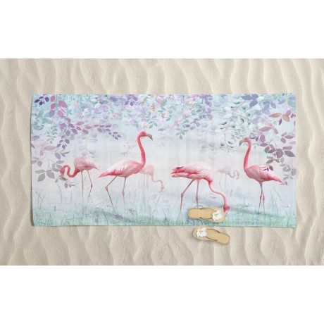 STRANDTUCH in PAINTED SPONGE FENICOPTERA Größe groß cm. 90 X 170 CM 2