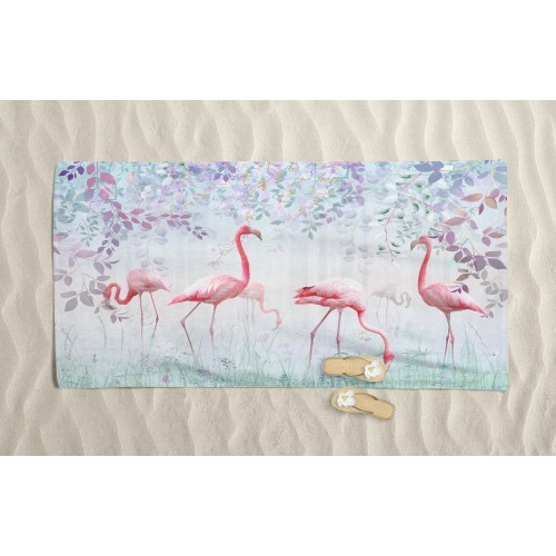 BEACH TOWEL in PAINTED SPONGE FENICOPTERA size large cm. 90 X 170