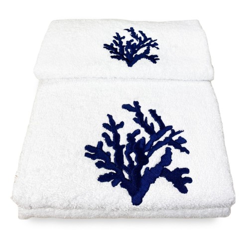 SET serviettes CORALLO BLU coton pur Made in Italy