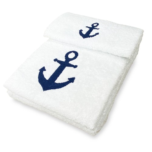 Juego de toallas de puro algodón ANCHOR BLUE Made in Italy