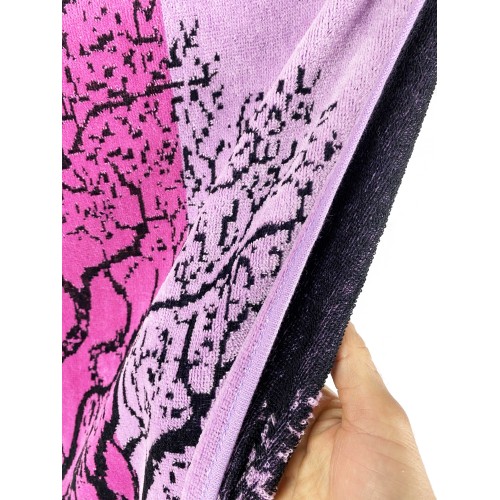 STRANDTUCH aus reinem Baumwollfrottee TREE OF LIFE RED und PURPLE Größe Large cm. 90 X 170 und Strandrucksack