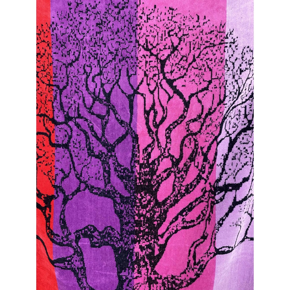 TELO MARE in spugna puro cotone ALBERO DELLA VITA ROSSO e VIOLA misura grande cm. 90 X 170 e zaino spiaggia
