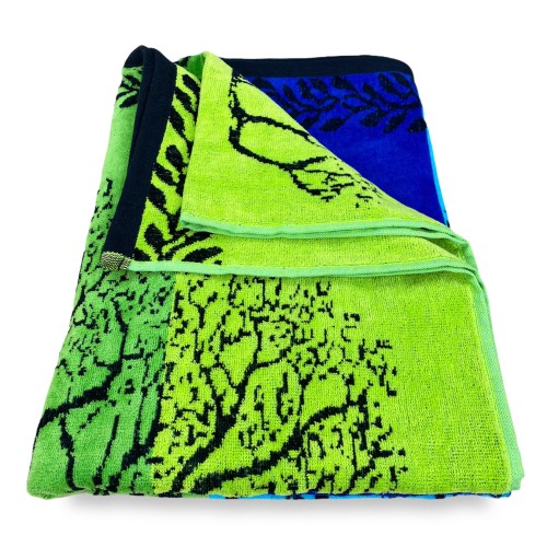 BEACH TOWEL in pure cotton terry TREE OF LIFE BLUE and GREEN size large cm. 90 X 170 and beach backpack