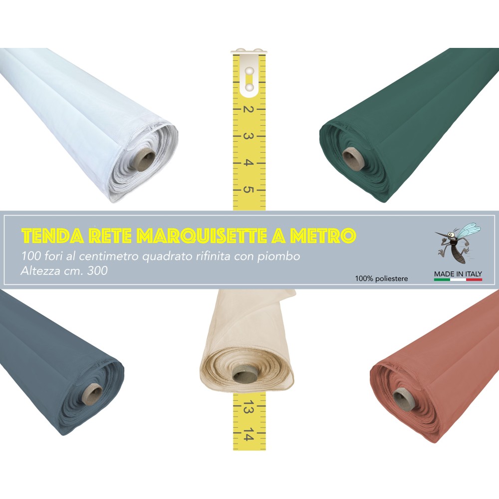 TELA MOSQUITERA POR METRO MARQUISETTE color liso EMPLOMADA altura cm. 300