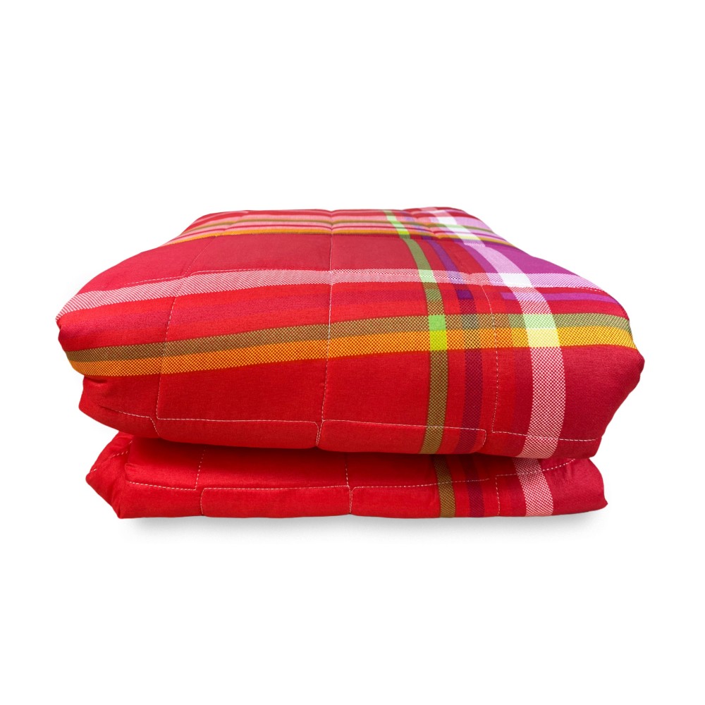 QUILTED BEDSPREAD SPRING SCOTTISH RED and FUCHSIA