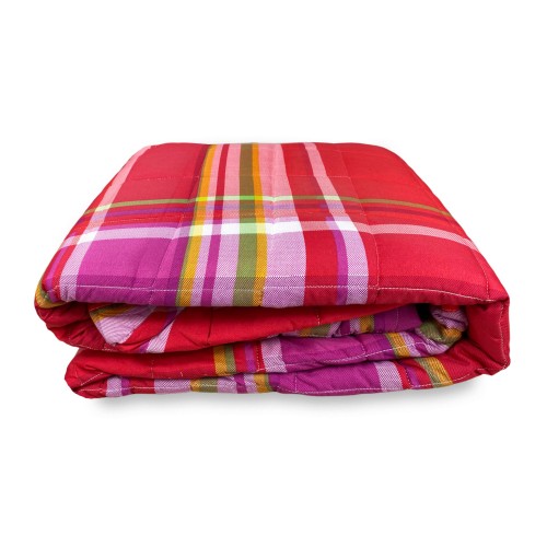 COUVERTURE matelassée SPRING écossais ROUGE et FUCHSIA