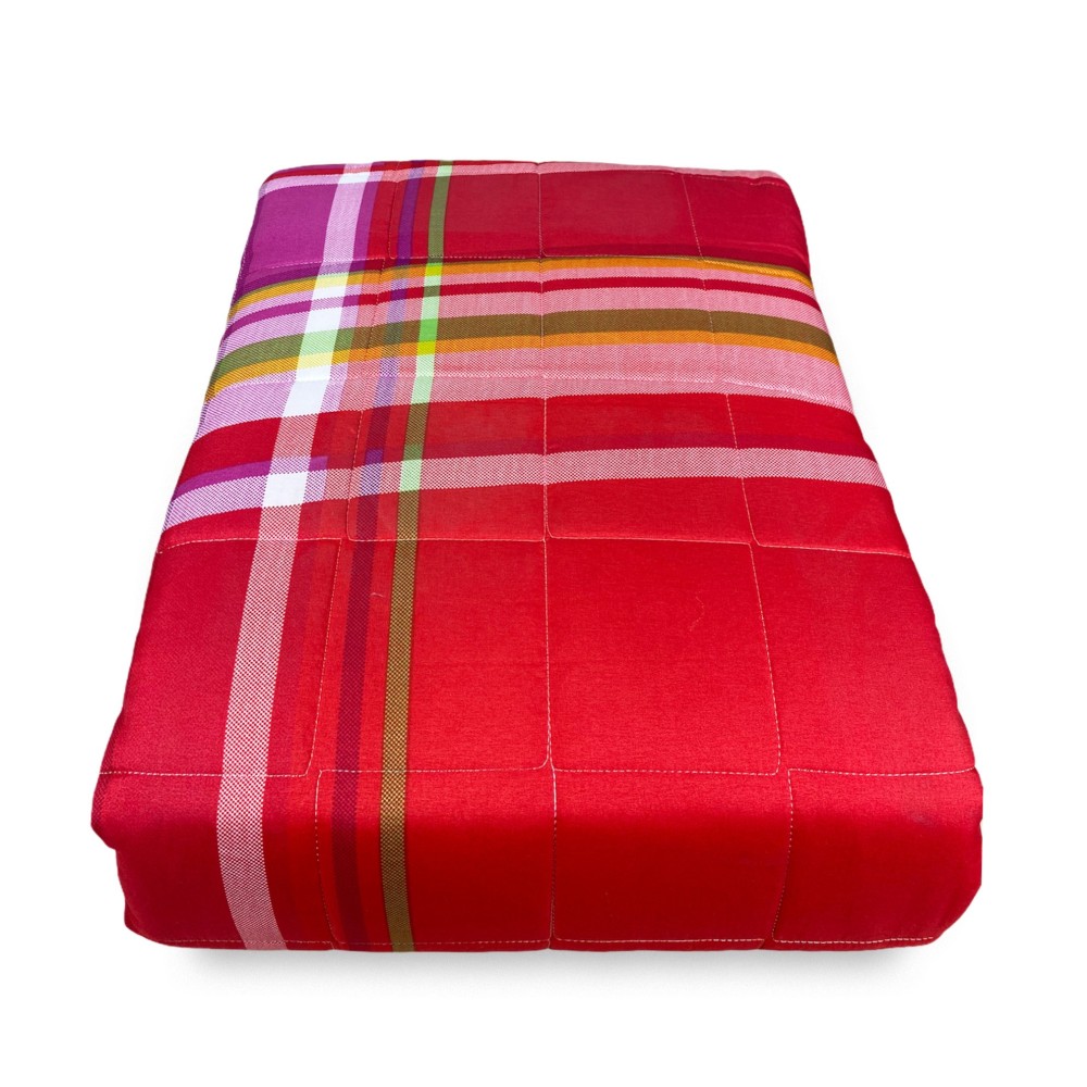 QUILTED BEDSPREAD SPRING SCOTTISH RED and FUCHSIA