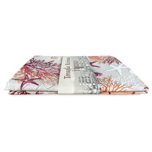 schmutzabweisende Tischdecke RESINATA TORINO sea MARINO corals RED