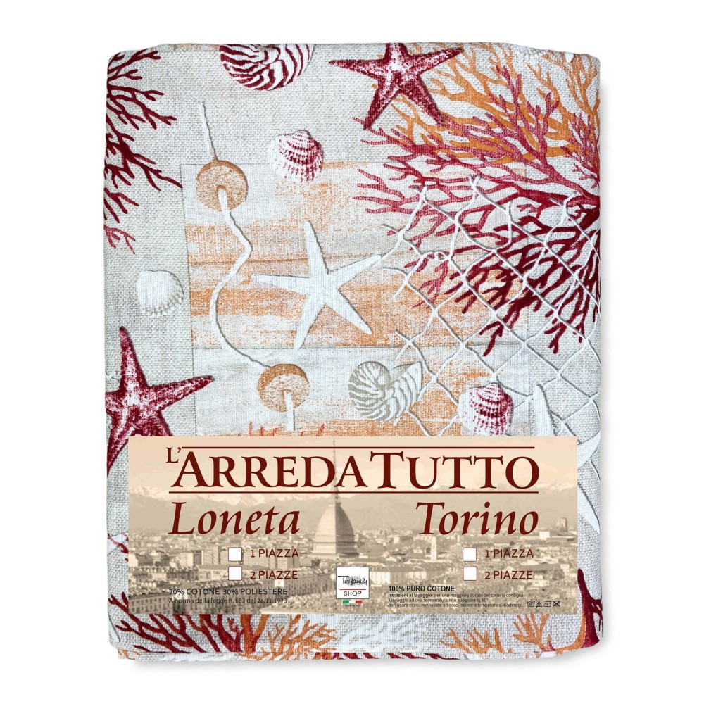 SERVIETTE HOUSSE DE MEUBLE GRAND FOULARD LITSCOUPE DE CANAPÉ TISSU LONETA mer CORAUX MARINS ROUGE
