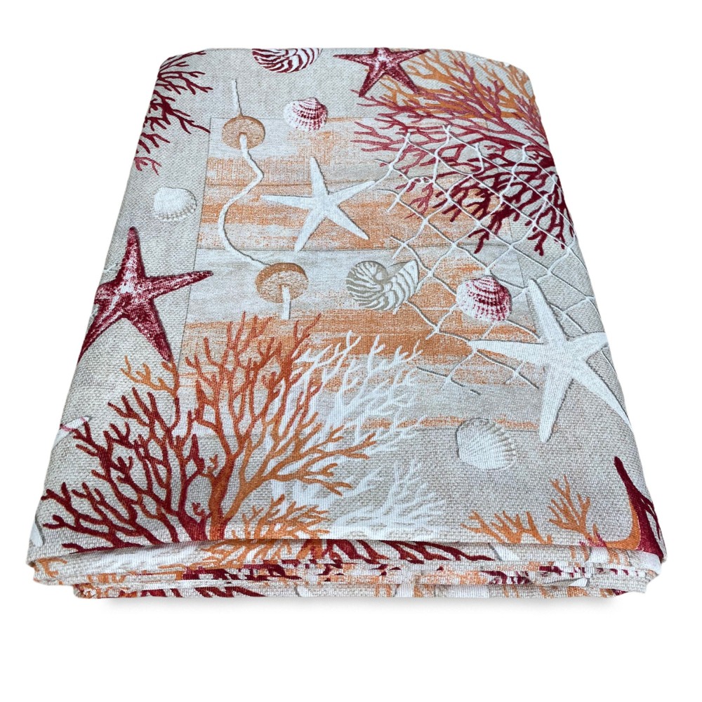 FURNISHING TOWEL cover GRAN SCARF BEDSPREAD sofa cover FABRIC LONETA sea MARINE corals RED