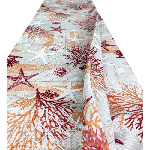 TELO ARREDO copritutto GRAN FOULARD COPRILETTO copridivano TESSUTO LONETA mare MARINO coralli ROSSO